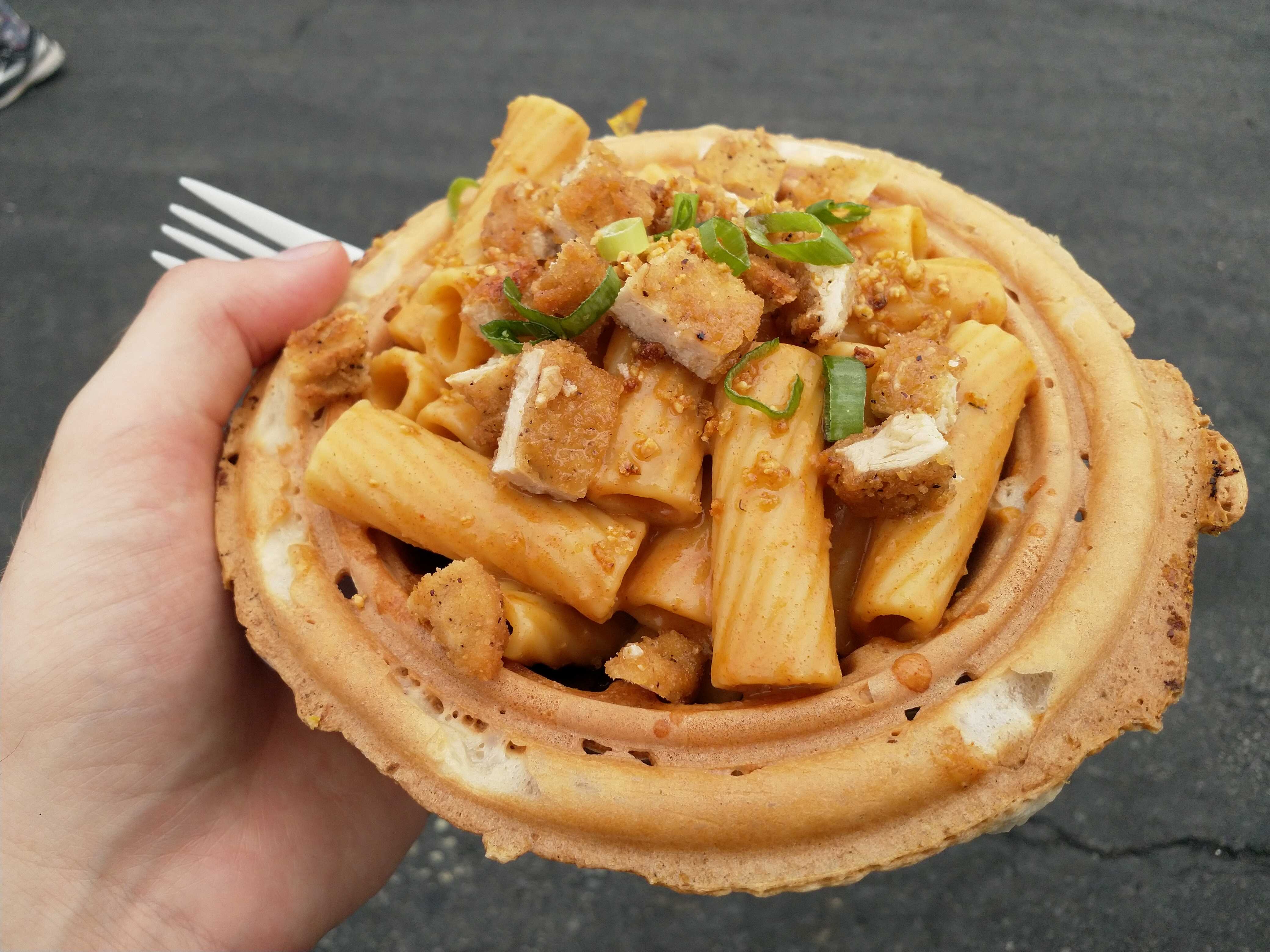 Vegan chicken and waffles.